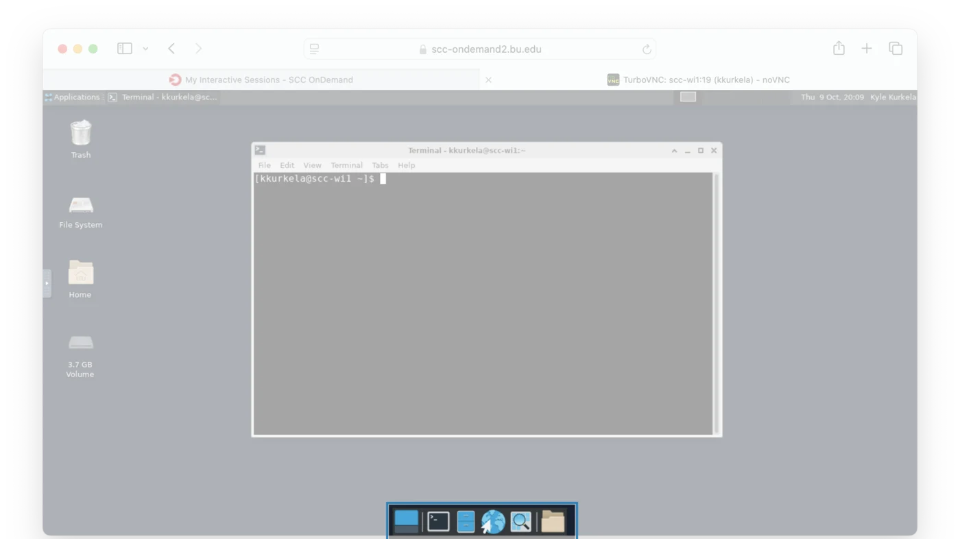 The desktop with the row of application shortcuts at the bottom center of the screen highlighted.