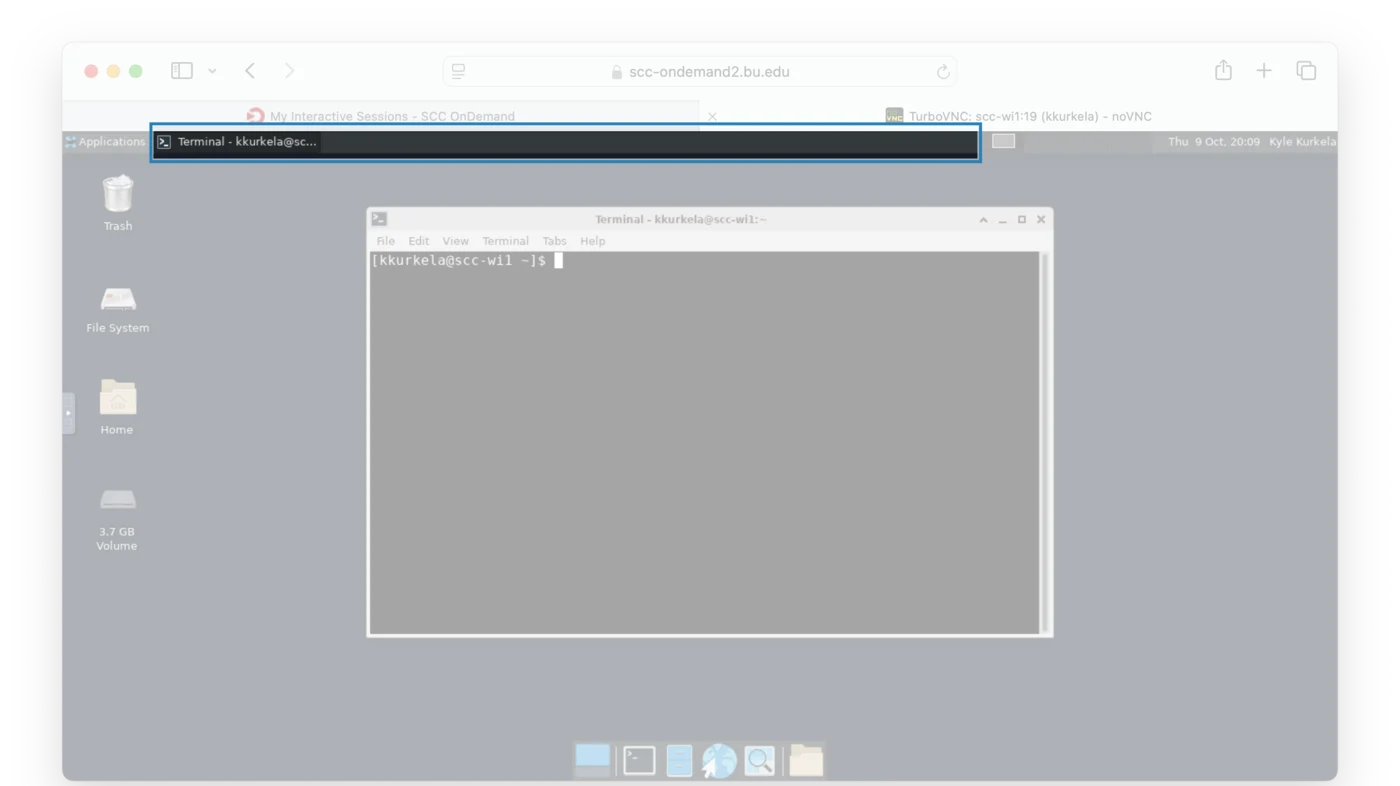 The desktop with the window list, the stretch of the top bar to the right of the Applications menu, highlighted.