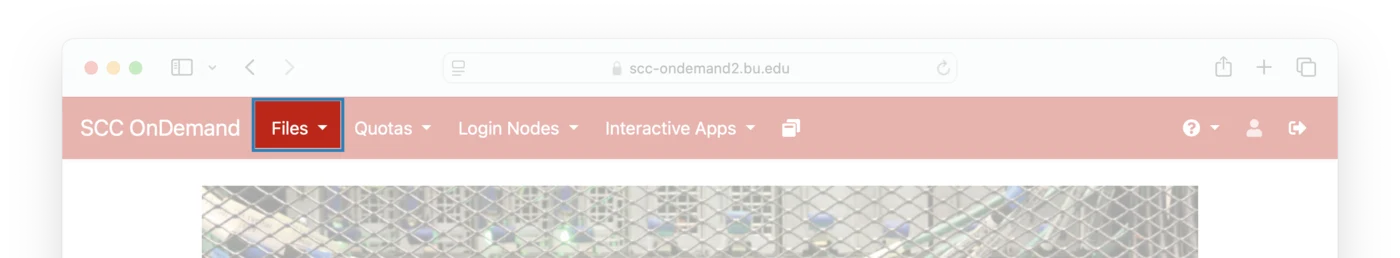 The SCC OnDemand menu bar with the Files menu highlighted.